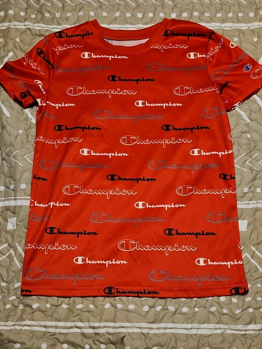 Champion Red Allover Logo Short Sleeve Tee